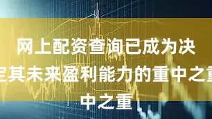 网上配资查询已成为决定其未来盈利能力的重中之重